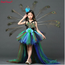 Girls Peacock Flower Party Princess Dress