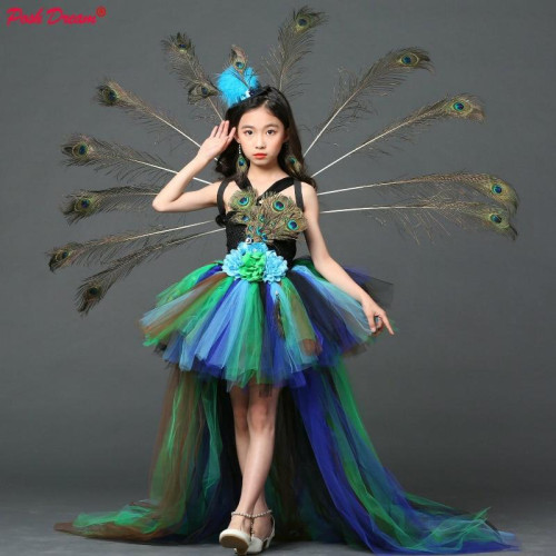 Girls Peacock Flower Party Princess Dress