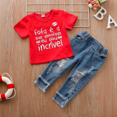 Girls Summer T Shirt Tops + Jeans Pants Set