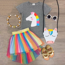 Girls Horse Print Tops T Shirt+Tutu Dress