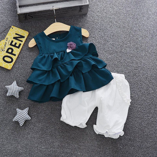 Girls Ruffles Flowers Tops Shorts set