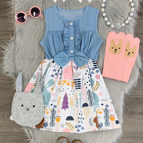 Girls Summer Party Denim Dress