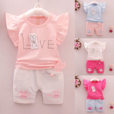 Girls T shirt Tops+Shorts Set