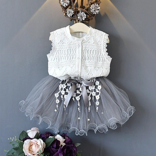 Summer Girls Lace Tops+Bowknot Skirt Set