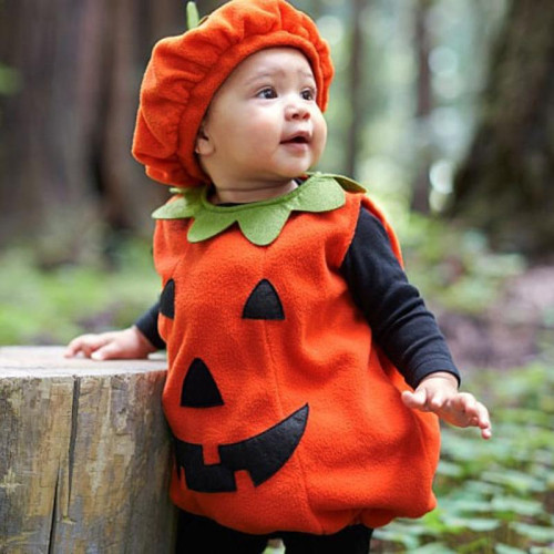 Girls Boys Pumpkin halloween Sleeveless Hat Top Suits