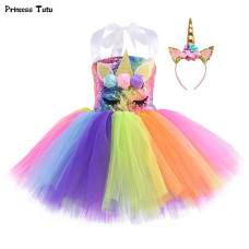 girls Rainbow Sequins Unicorn Birthday Party dresses