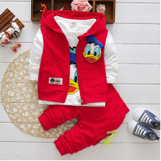 Boys Girls Cartoon Donald  Duck Hooded Coat+T-shirt+Pant sets