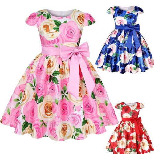 Summer Girls short sleeve flower Party Dress