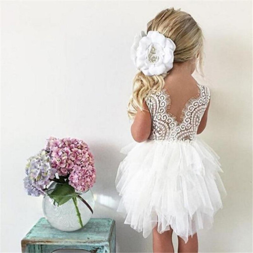 girls Summer White Beading Princess Party Dress