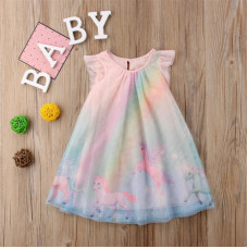 girls Summer New Fashion Unicorn Printed Dresses