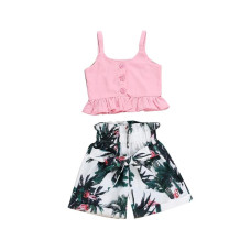 Summer Girls Vest Crop Tops Shorts Set