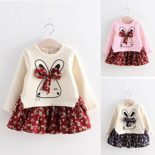 girls Winter Cartoon Party Casual O-neck Long Sleeve Dress