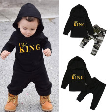 Boys Letter Hoodie T Shirt Tops+ Camo Pants sets