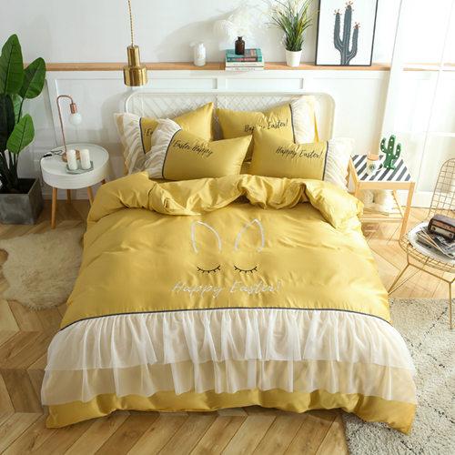 Yellow green cute rabbit duvet cover Bedding Set