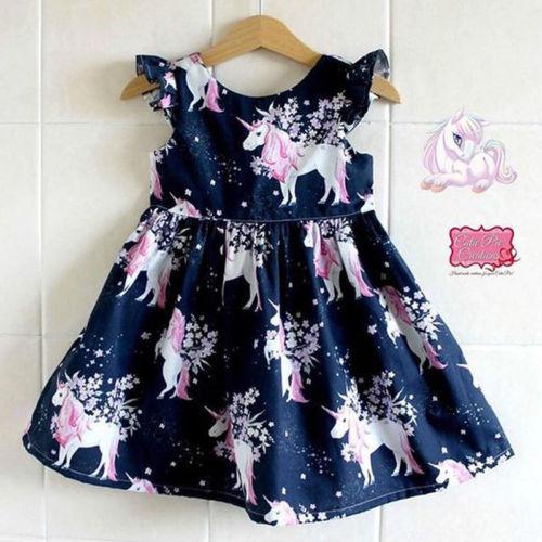 new fashion  Infant Kid Girl dress  floral Unicorn printed Casual Dresses One-Piece Costume a-line dress