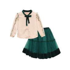 girls long sleeve tops+skirt velvet 2pcs set