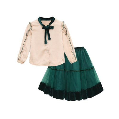 girls long sleeve tops+skirt velvet 2pcs set