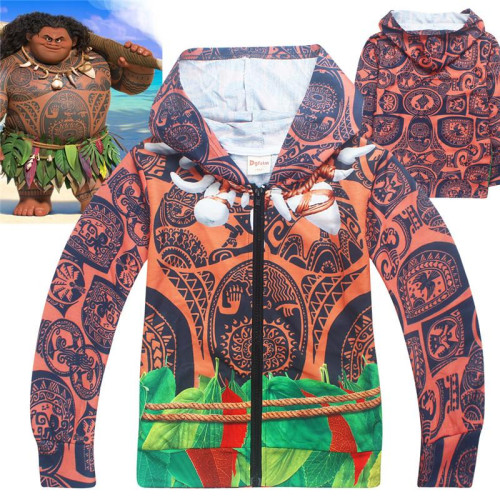 Kid Boys Girls Fall Moana Maui cosplay costume common thickness Zipper Hoodies Sweatshirt