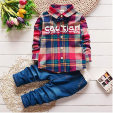 Spring Warm Costumes Set Boy Children's Fashion Plaid Suit Boys