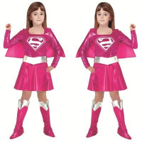 girls Pink Supergirl  Halloween Cosplay costume