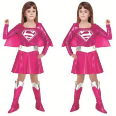 girls Pink Supergirl  Halloween Cosplay costume