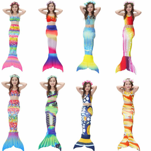 3Pcs Children Girls Mermaid Tail Halloween Costumes