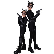 Girls Cat Suit Shiny Super Hero Halloween Costumes