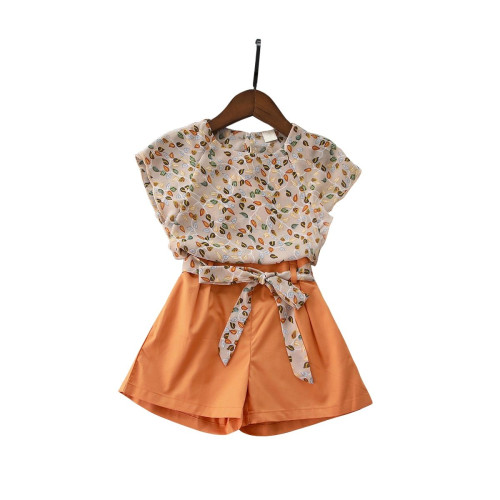 summer girls chiffon tops shorts sets